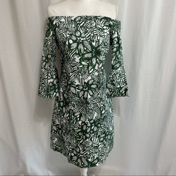 H&M Off Shoulder Floral Shift Dress Bell Sleeves